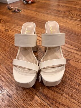 Lulu's Beige Double-Strap Platform Block Heels